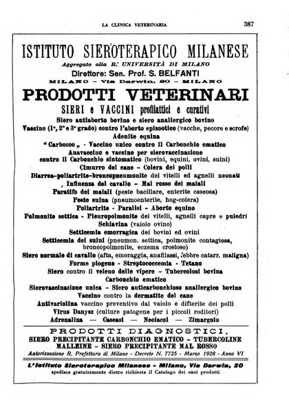 La clinica veterinaria rivista di medicina e chirurgia pratica degli animali domestici