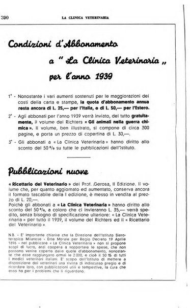 La clinica veterinaria rivista di medicina e chirurgia pratica degli animali domestici