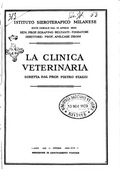 La clinica veterinaria rivista di medicina e chirurgia pratica degli animali domestici