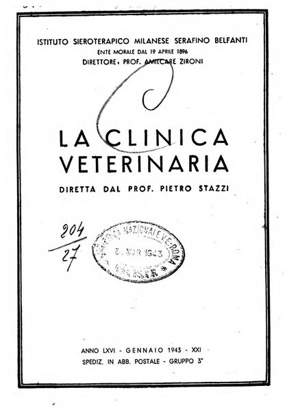 La clinica veterinaria rivista di medicina e chirurgia pratica degli animali domestici