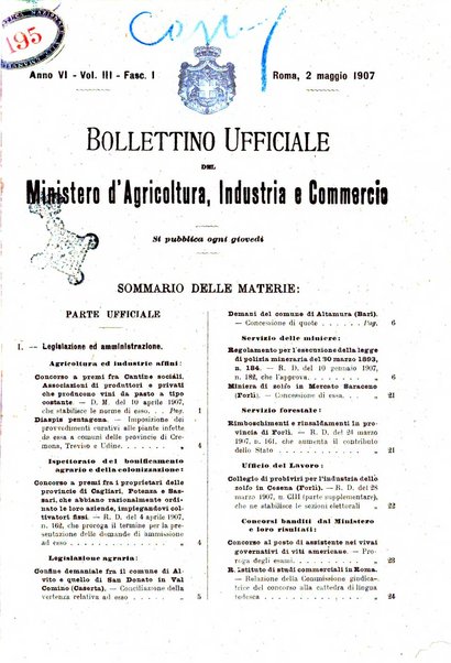 Bollettino ufficiale del Ministero d'agricoltura, industria e commercio