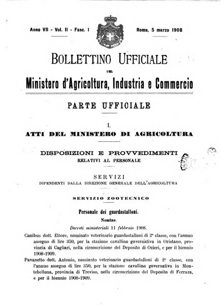 Bollettino ufficiale del Ministero d'agricoltura, industria e commercio