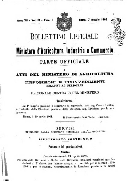 Bollettino ufficiale del Ministero d'agricoltura, industria e commercio