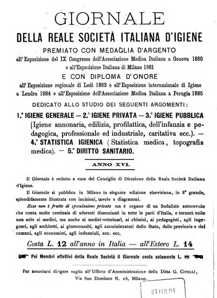 Giornale della Società italiana d'igiene