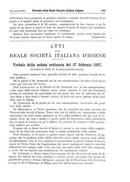 Giornale della Società italiana d'igiene