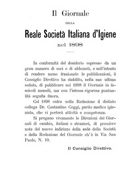 Giornale della Società italiana d'igiene