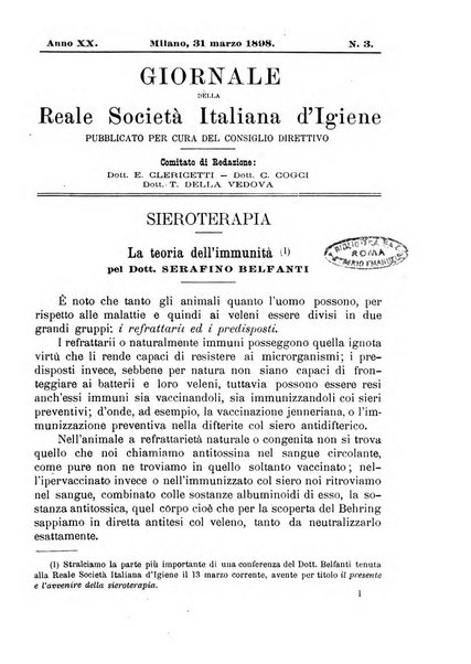 Giornale della Società italiana d'igiene