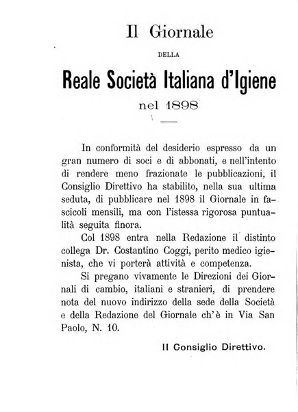 Giornale della Società italiana d'igiene