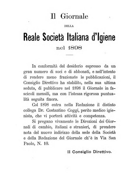 Giornale della Società italiana d'igiene