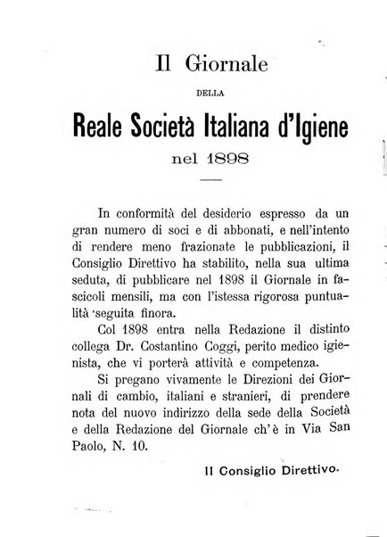 Giornale della Società italiana d'igiene