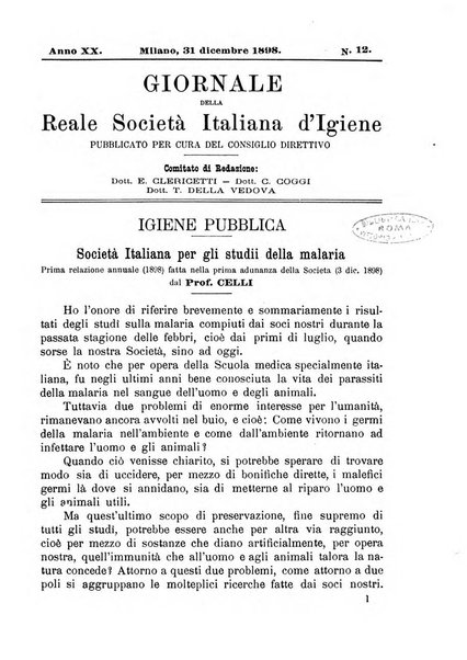 Giornale della Società italiana d'igiene