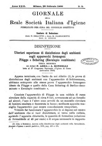 Giornale della Società italiana d'igiene