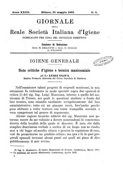 Giornale della Società italiana d'igiene