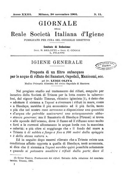 Giornale della Società italiana d'igiene