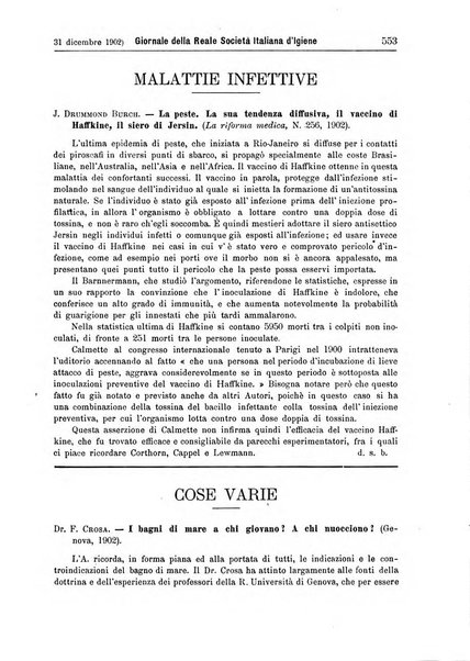 Giornale della Società italiana d'igiene