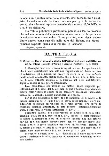 Giornale della Società italiana d'igiene