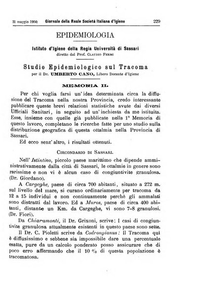 Giornale della Società italiana d'igiene