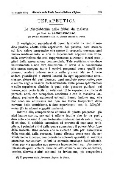 Giornale della Società italiana d'igiene