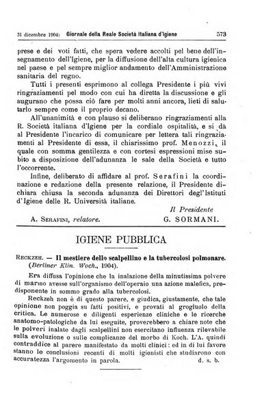 Giornale della Società italiana d'igiene