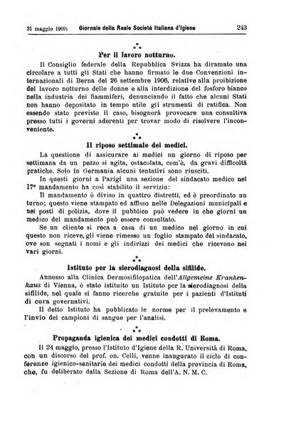 Giornale della Società italiana d'igiene