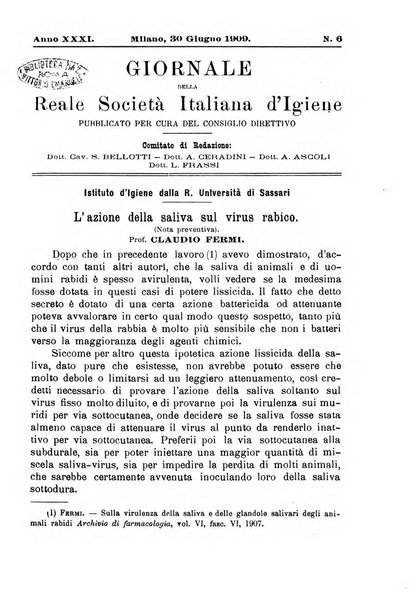 Giornale della Società italiana d'igiene