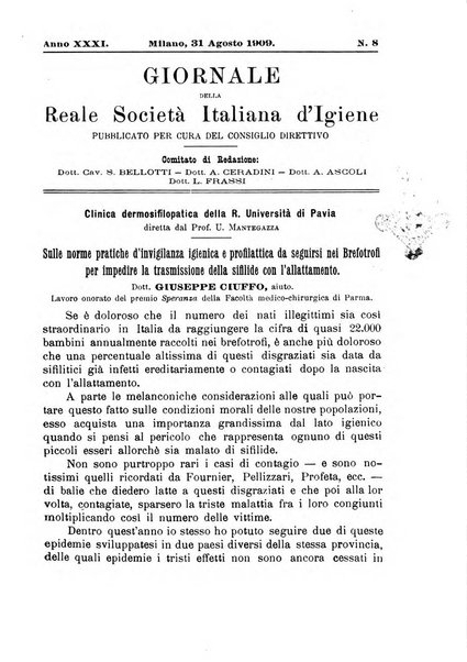 Giornale della Società italiana d'igiene