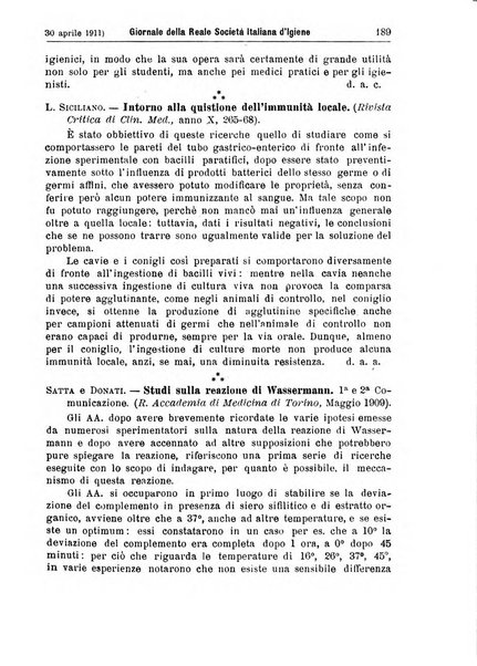 Giornale della Società italiana d'igiene