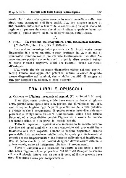 Giornale della Società italiana d'igiene