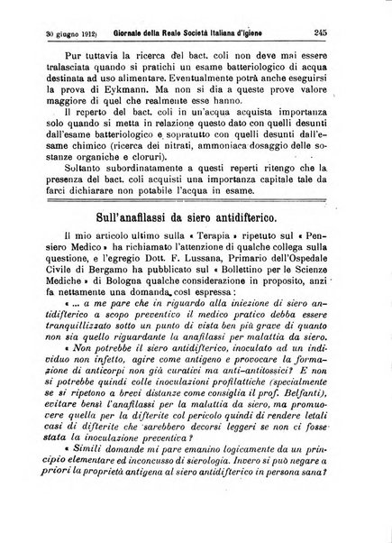 Giornale della Società italiana d'igiene