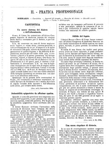 Supplemento al policlinico periodico di medicina, chirurgia ed igiene