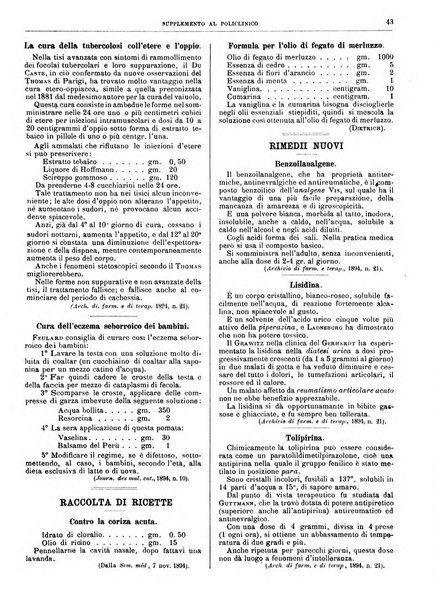 Supplemento al policlinico periodico di medicina, chirurgia ed igiene