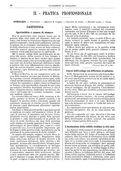 Supplemento al policlinico periodico di medicina, chirurgia ed igiene