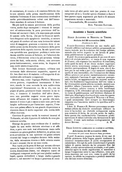 Supplemento al policlinico periodico di medicina, chirurgia ed igiene