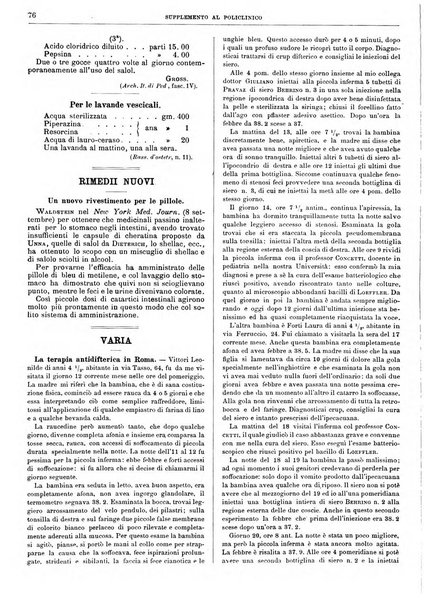 Supplemento al policlinico periodico di medicina, chirurgia ed igiene