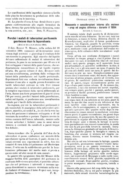 Supplemento al policlinico periodico di medicina, chirurgia ed igiene