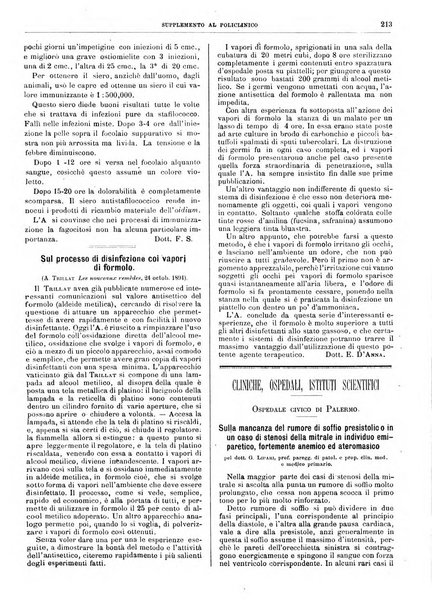 Supplemento al policlinico periodico di medicina, chirurgia ed igiene