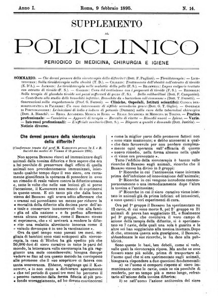 Supplemento al policlinico periodico di medicina, chirurgia ed igiene