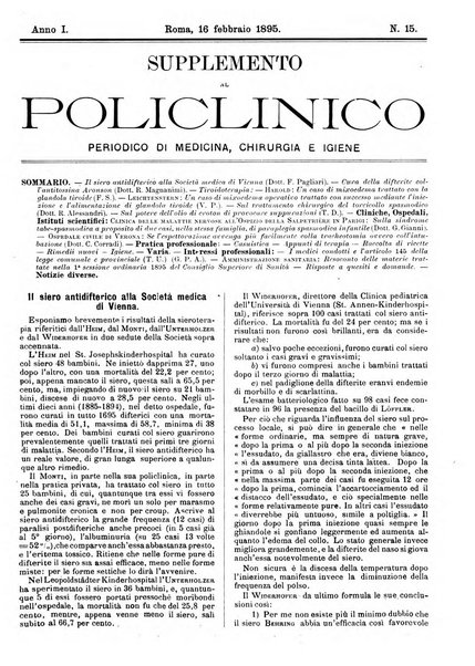 Supplemento al policlinico periodico di medicina, chirurgia ed igiene