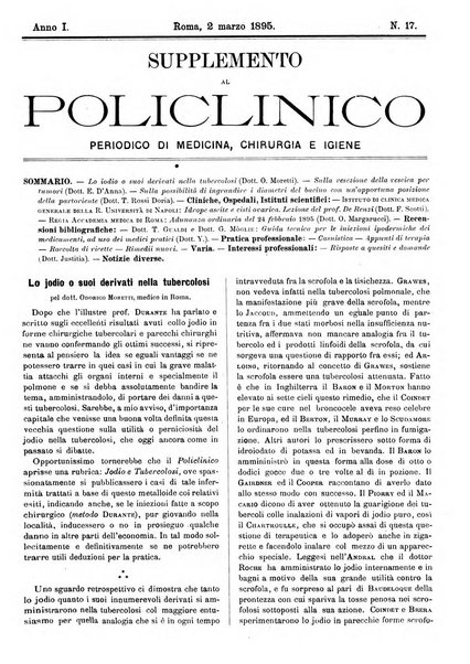 Supplemento al policlinico periodico di medicina, chirurgia ed igiene