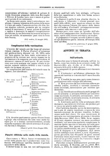 Supplemento al policlinico periodico di medicina, chirurgia ed igiene