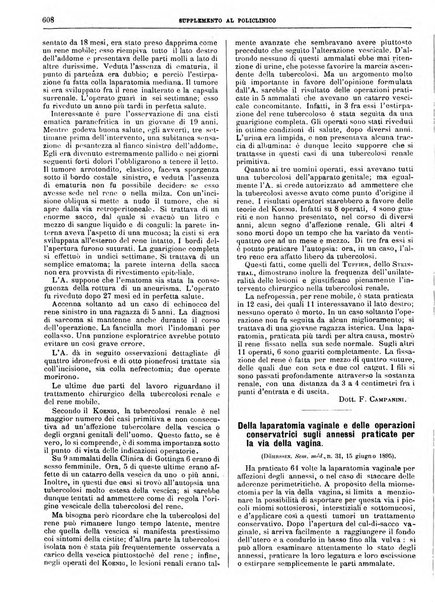 Supplemento al policlinico periodico di medicina, chirurgia ed igiene