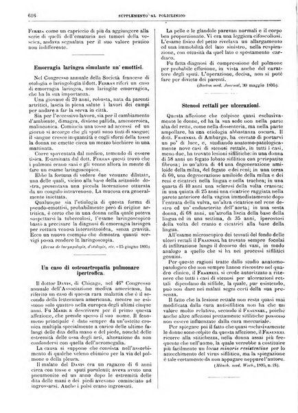 Supplemento al policlinico periodico di medicina, chirurgia ed igiene