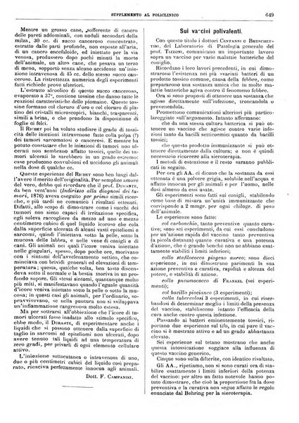 Supplemento al policlinico periodico di medicina, chirurgia ed igiene