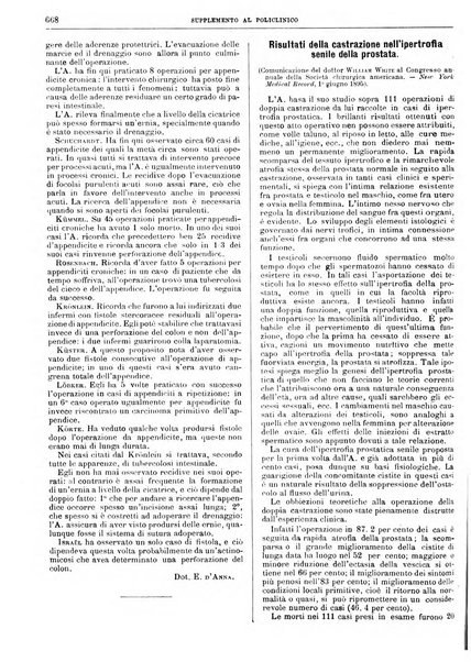 Supplemento al policlinico periodico di medicina, chirurgia ed igiene