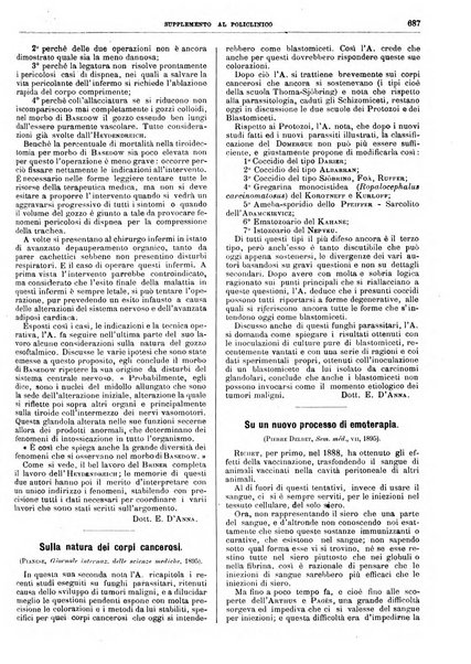 Supplemento al policlinico periodico di medicina, chirurgia ed igiene