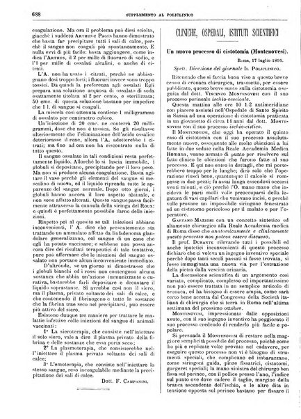 Supplemento al policlinico periodico di medicina, chirurgia ed igiene