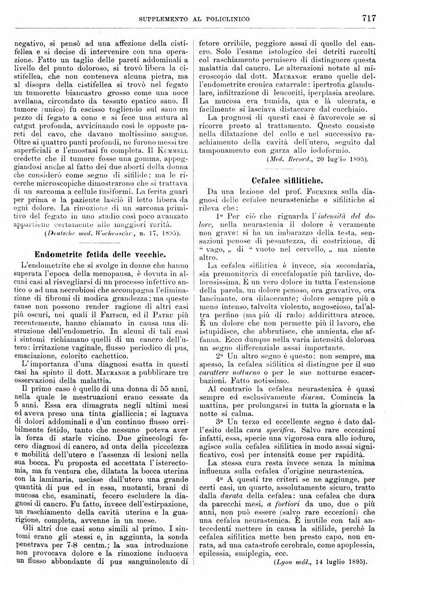 Supplemento al policlinico periodico di medicina, chirurgia ed igiene