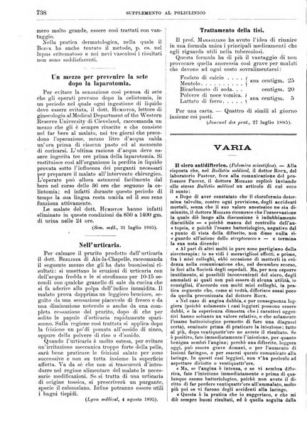 Supplemento al policlinico periodico di medicina, chirurgia ed igiene