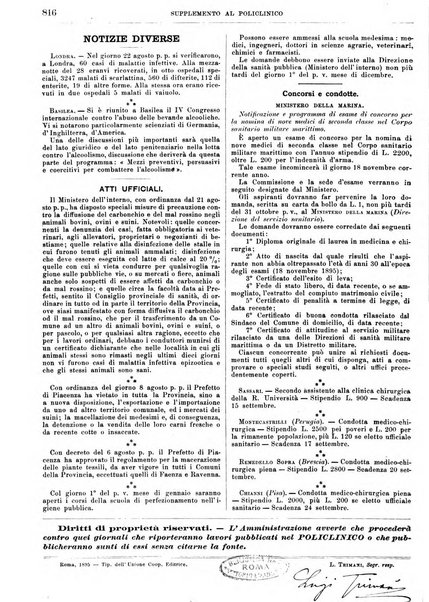 Supplemento al policlinico periodico di medicina, chirurgia ed igiene