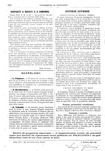 Supplemento al policlinico periodico di medicina, chirurgia ed igiene